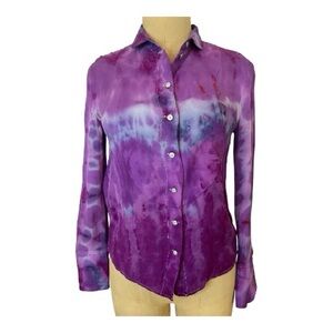 Emporio Armani Vtg Y2K Chiffon Silk  Sheer purple and Blue Tie Dye Blouse